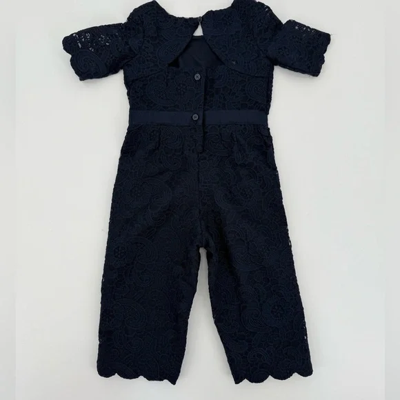 Jamie And Jack 18 JJ Sept Holiday 1 Navy Blue Lace Jumpsuit Size 18 - 24 Months - Picture 4 of 10